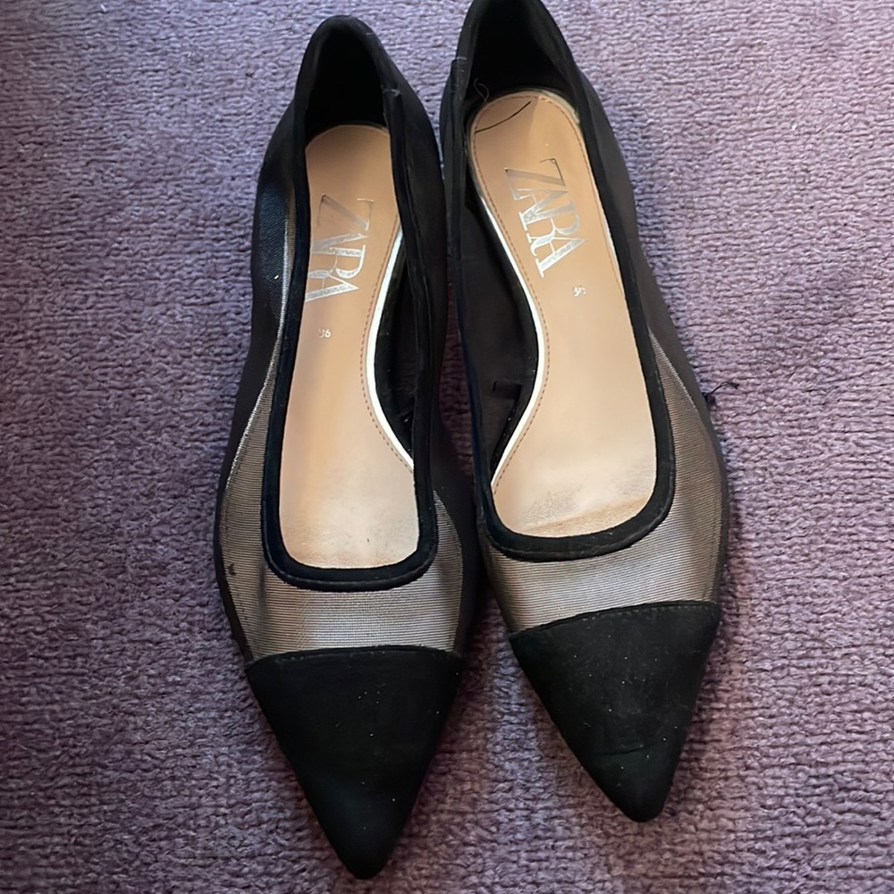 Women’s Zara Flat, Pointed Toe,  Mesh and Suede Size 6,